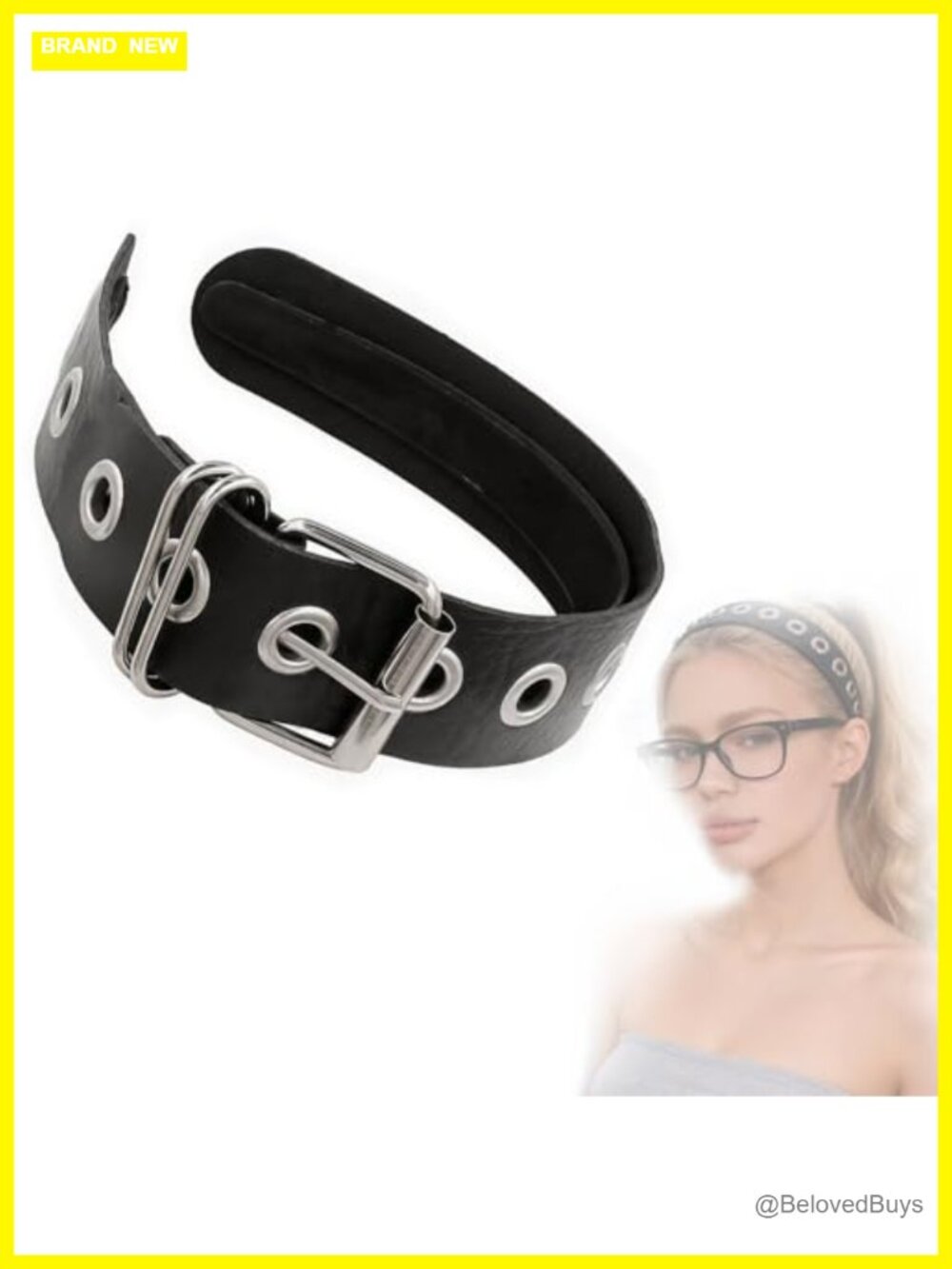 Goth Faux Leather Headband Double Prong Buckle Eyelet Punk Hair Accessory